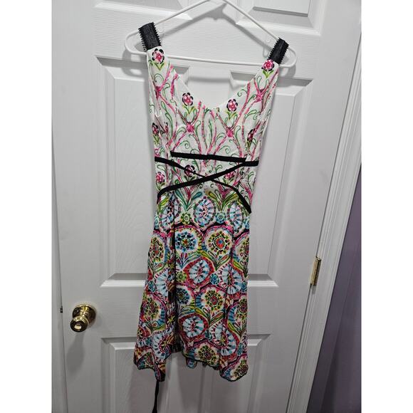 Vintage y2k Nanette Lepore Dress 8 Boho Babydoll Floral Fit & Flare Silk Cotton - Picture 2 of 8